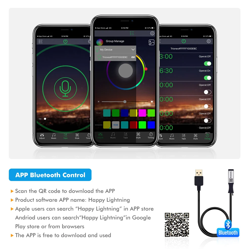 5V USB Светодиодные ленты 5050 RGB светильник работы при прослушивании музыки по Bluetooth