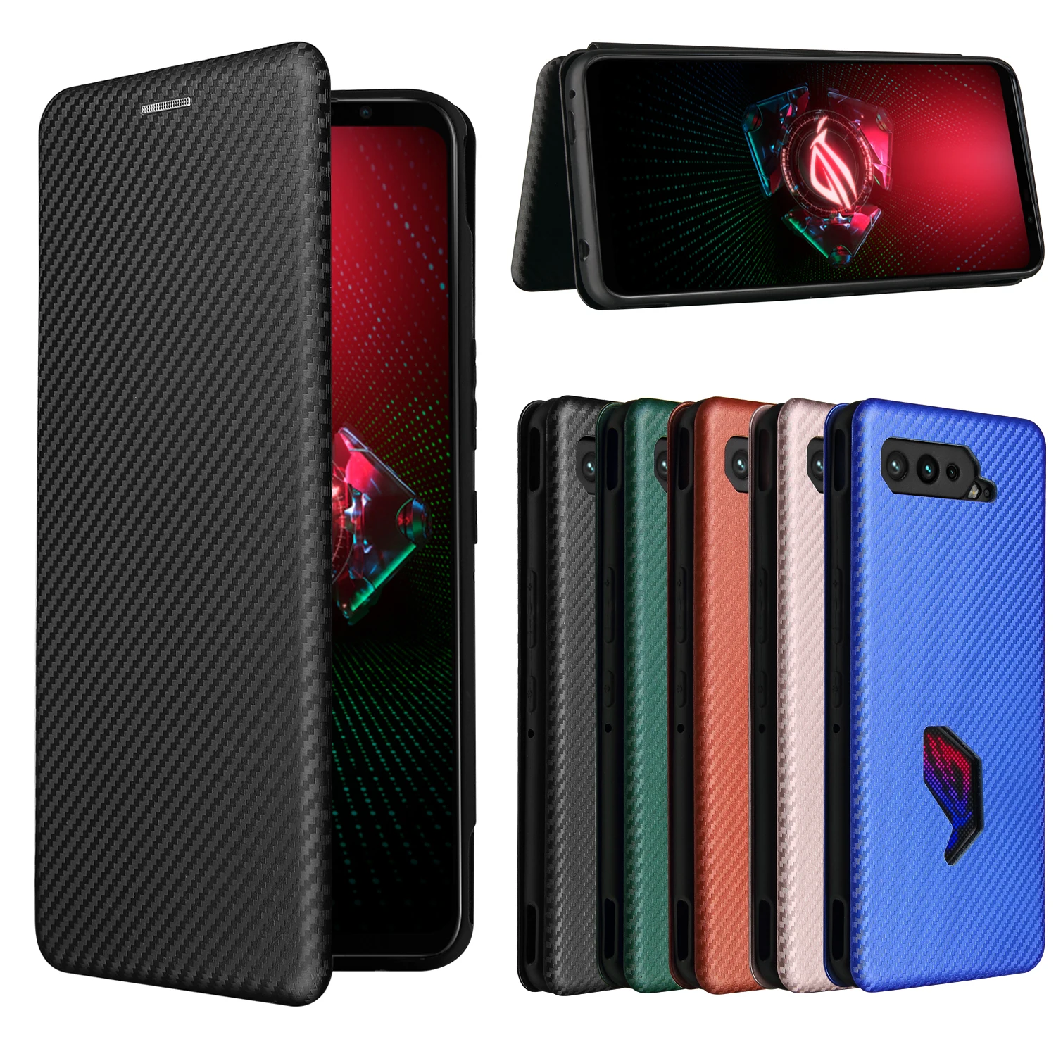 For Asus ROG Phone 5 Case Rog5 Carbon Fiber Flip Leather Business Magnetic Wallet Card Slot Slim Cover |