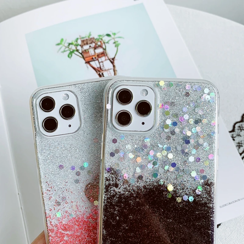 Мягкий Прозрачный Силиконовый ТПУ чехол градиентного цвета с блестящими