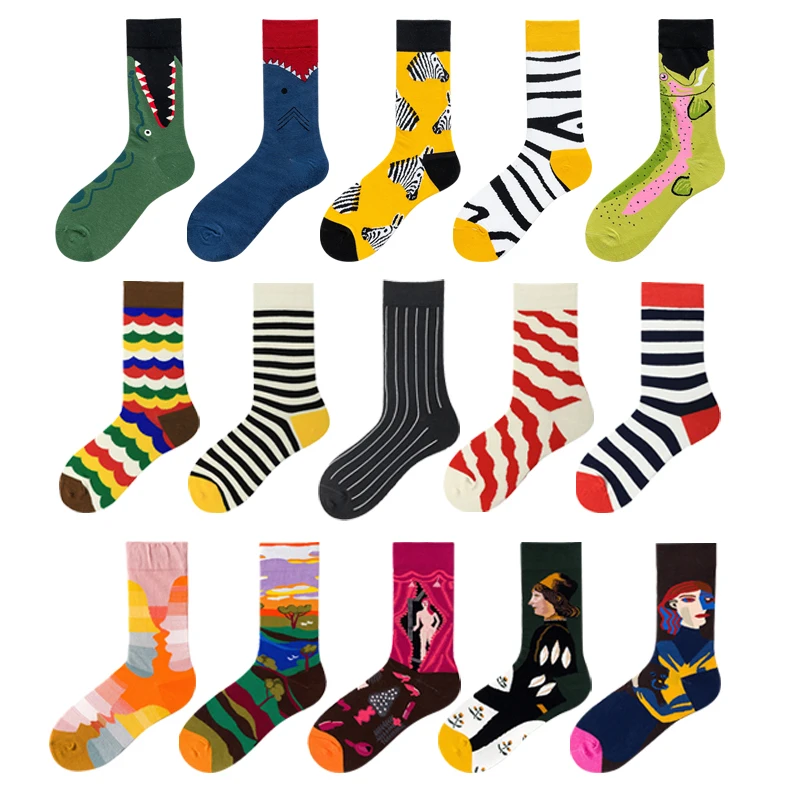 Новинка Забавные мужские носки с графическим рисунком из чесаного хлопка в
