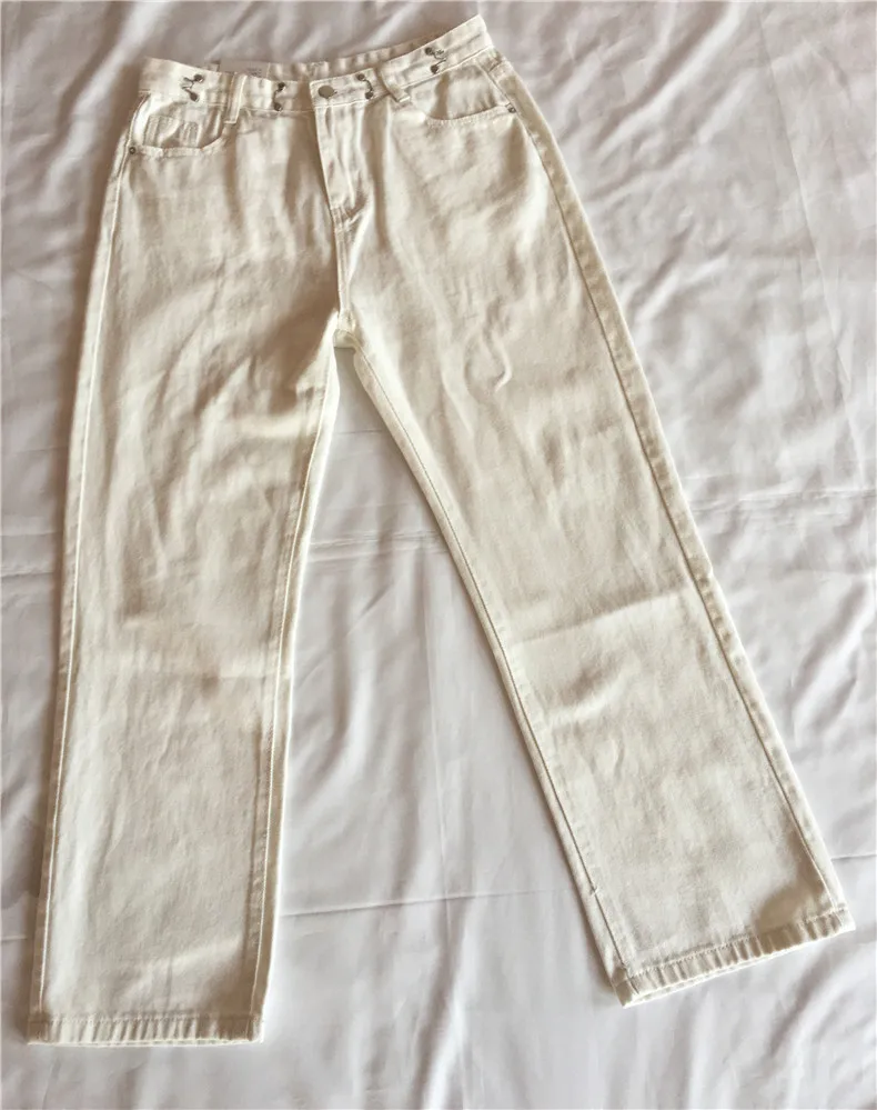 

2021 Spring White Plus Size High Waist Jeans Streetwear Wide Leg Pants Women's Fashion Trousers Full Length Loose Denim Pants