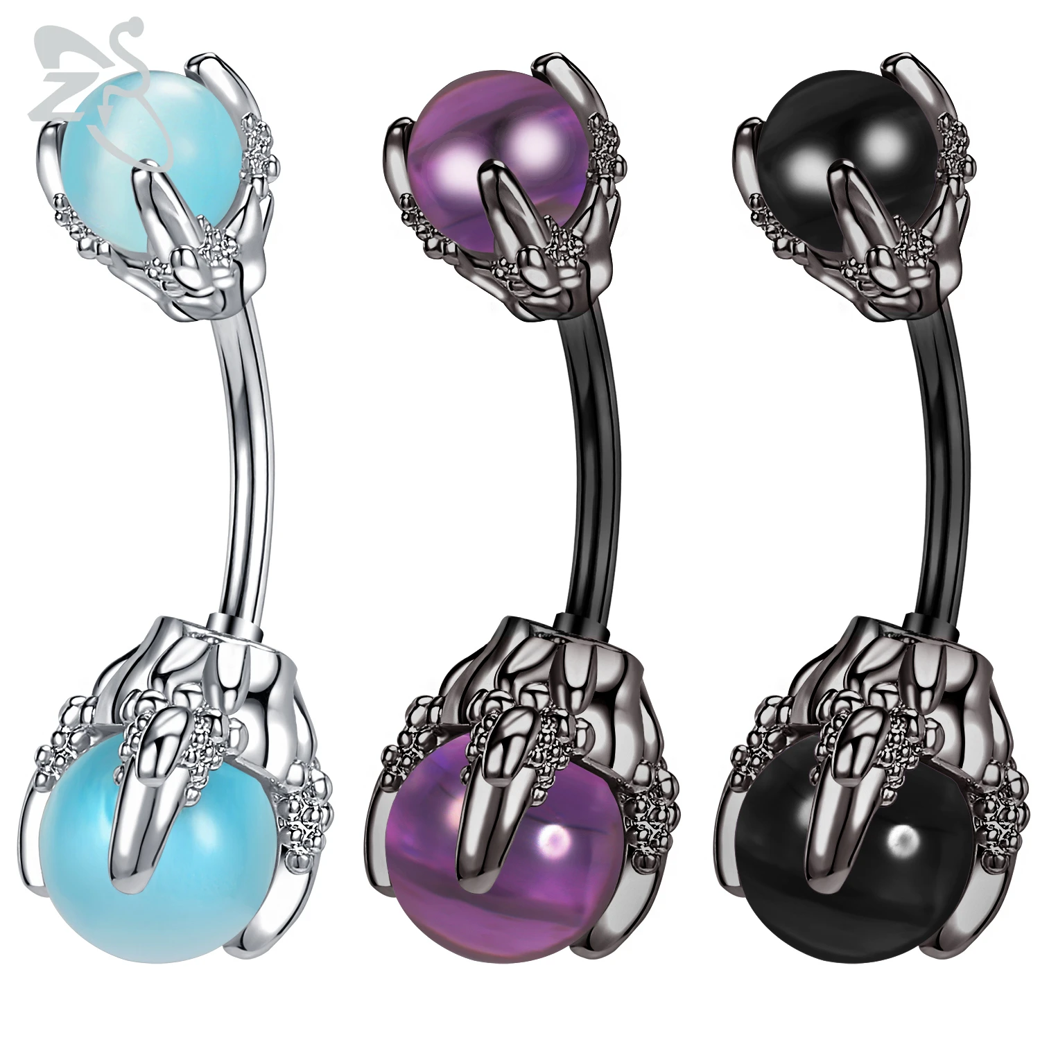 

ZS 1 PC 14G Stainless Steel Belly Ring Punk CZ Crystal Belly Button Rings Dragon Claw Design Navel Piercing Ombligo 5/8mm Ball