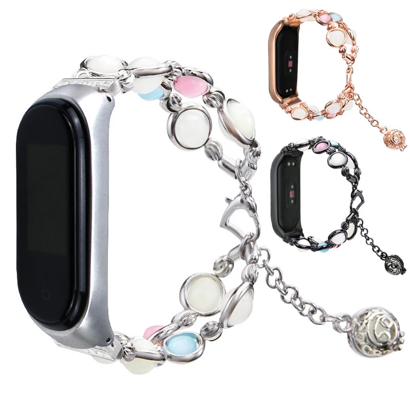

Браслет с бусинами для Xiaomi Band 3 4, металлический браслет, Безвинтовой браслет из нержавеющей стали для Xiaomi Mi Band 4 3, браслеты