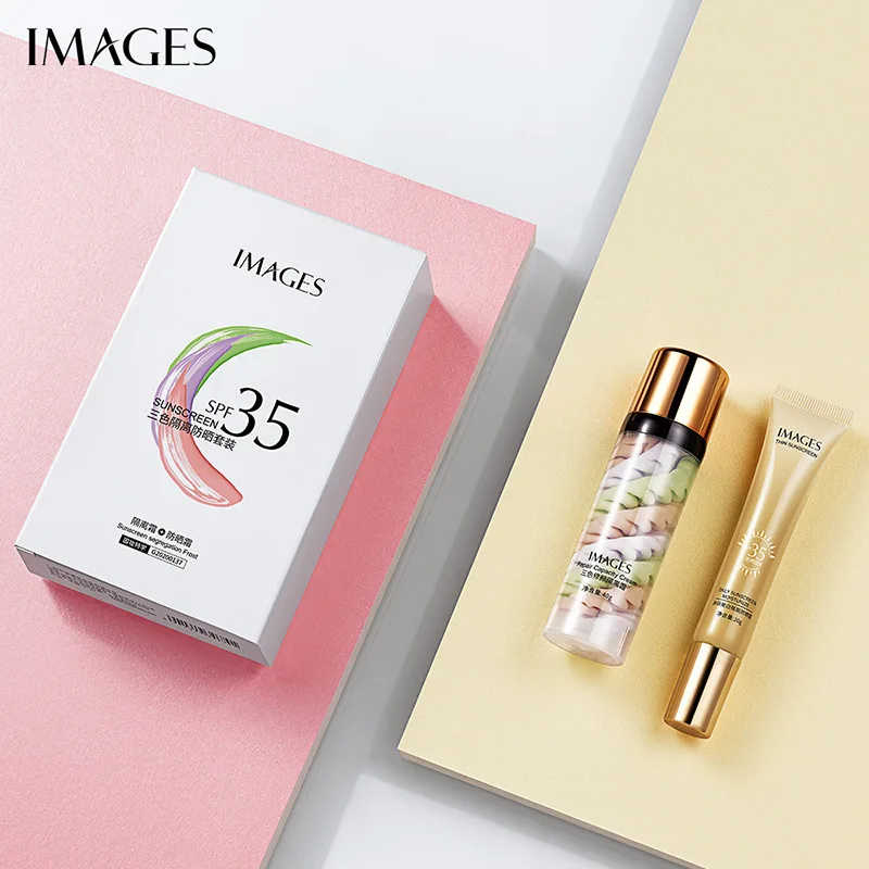 

Image beauty three color isolation sunscreen set face whole body isolation UV protection summer sunscreen set box