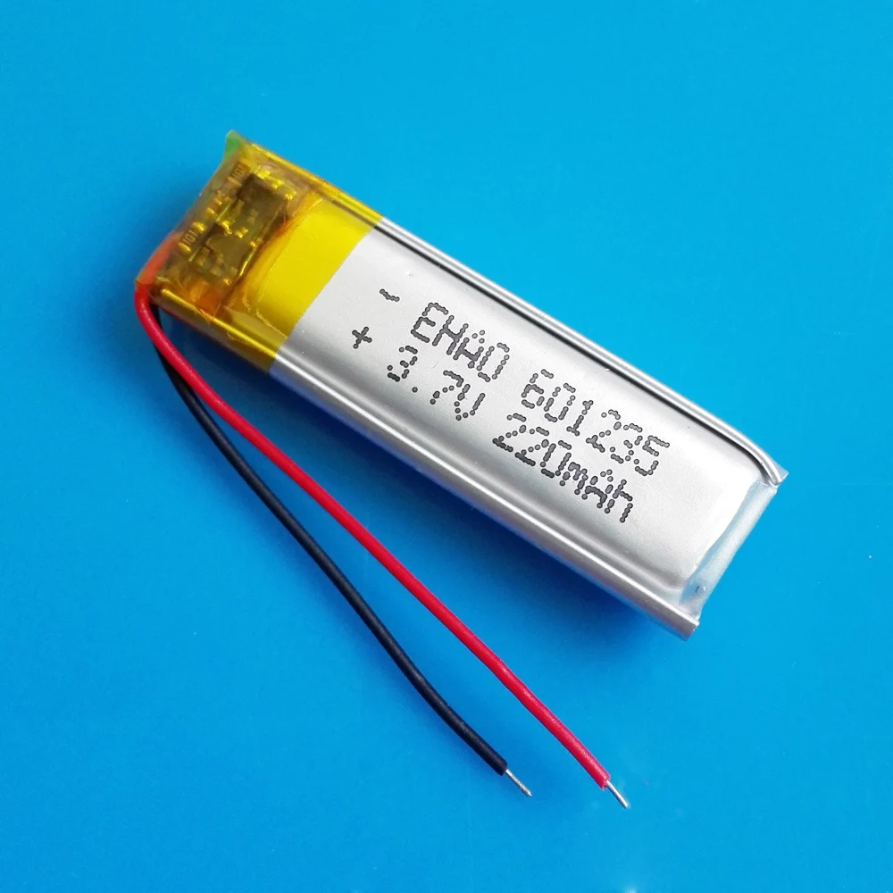 

Lot 10 pcs 601235 220mAh lipo polymer lithium Rechargeable battery 3.7V for MP3 bluetooth GPS recorder headset e-book camera