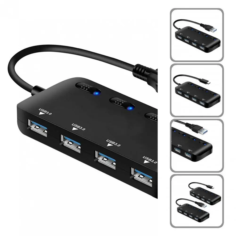 

Durable 4 Ports USB3.0 Splitter Cable Hub with Indicator Light with Indicator Light Cable Hub Plug and Play for Desktop