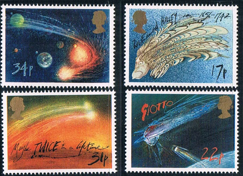 4 шт./компл. новые штампы английской и британской почты 1986 года с кометами из
