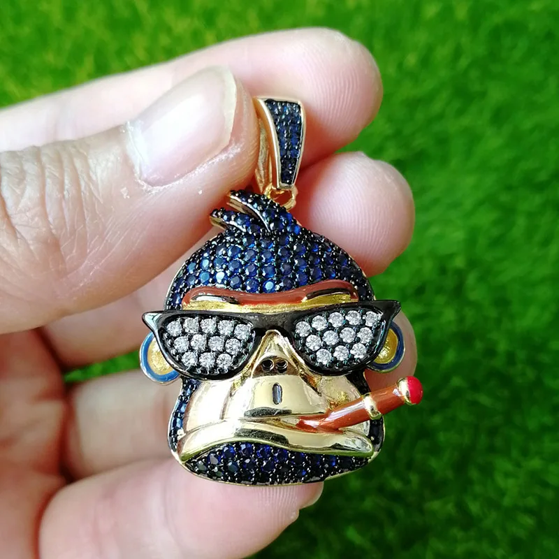 Ожерелье мужское в стиле хип-хоп с микрозакрепкой из синего фианита крутая