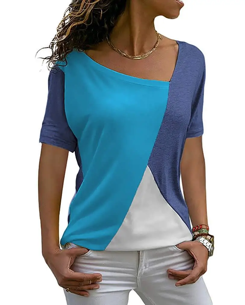 

D20 Coming Thin Summer Casual Women T Shirts Short Sleeve Fashion Patchwork Slim Irregular Women Clothes Long Summer Shirt Tops