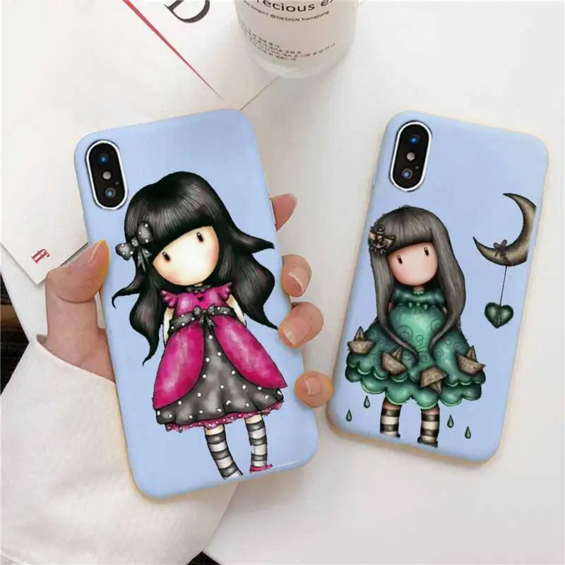 

Hot Cartoon Cute Girl Kid Art Phone Case For IPhone 6s 7 8 Plus X Xs Xr Xsmax 11 12 Pro Promax 12mini Candy Blue Silicone Cover