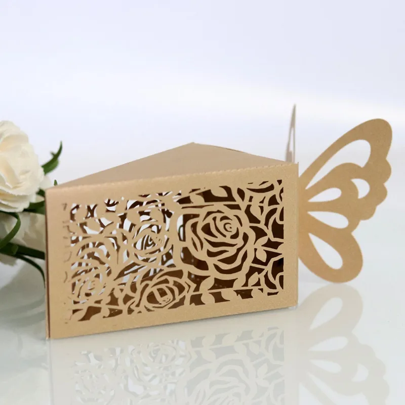 

Kraft Rose Hollow Flower Laser Cut Candy Gift Boxes Cupcake Packaging Dragee Wedding Decoration Party Favors and Gifts Guests