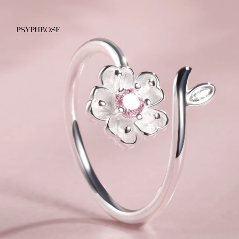 

Psyphrose Fresh Flower 925 Sterling Silver Temperament Personality Literary Fashion Gift Korea Female Resizable Opening Rings