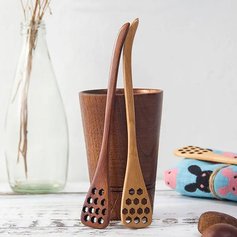 

Cute Heart Shape Wooden Honey Stirring Spoon Natural Honey Stick Long Handle Coffee Spoon Mixing Bar Spoon Tea L L