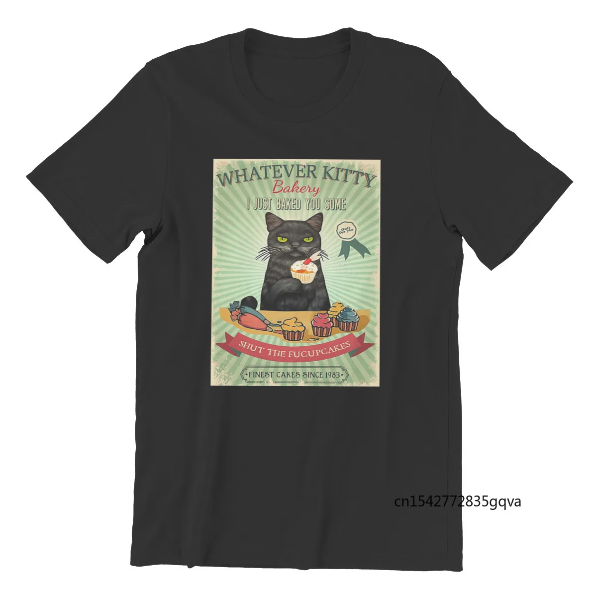 

Black Cat Bakery Fucupcakes New Summer O-neck Harajuku Boy Men Clothing Customized Products