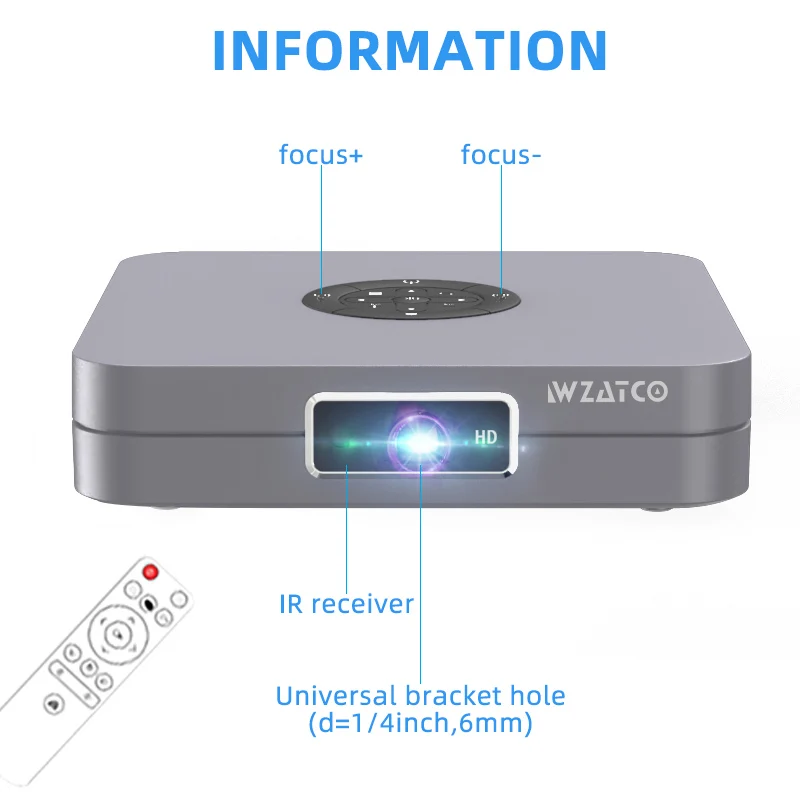 Проектор WZATCO D1 3D DLP Android Wi-Fi 300 дюйма поддержка домашнего кинотеатра Full HD 1920x1080P 32 ГБ