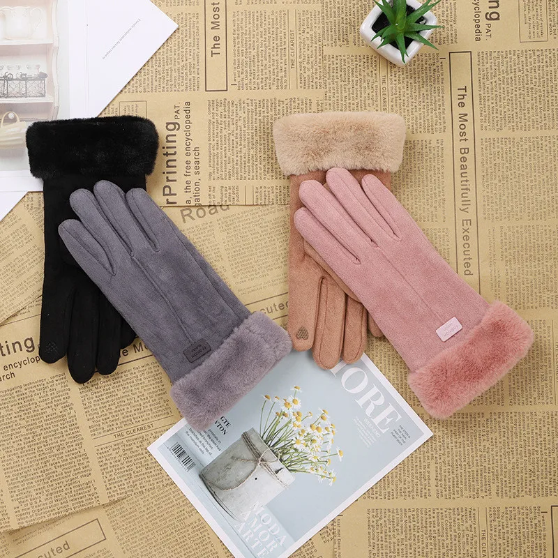 

New Fashion Women Gloves Autumn Winter Cute Furry Warm Mitts Full Finger Mittens Women Outdoor Sport Female Gloves Screen