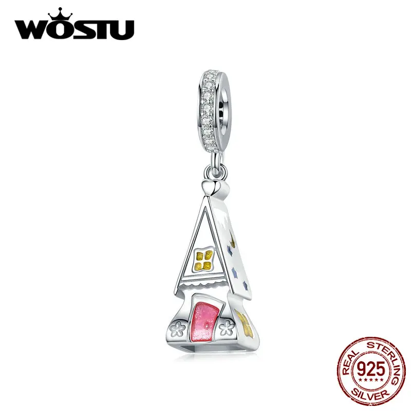 WOSTU, милые Подвески для дома и дома, 925 пробы, серебро, циркон, бисер, подходит для оригинального браслета, кулон, изготовление ювелирных изделий CQC1267