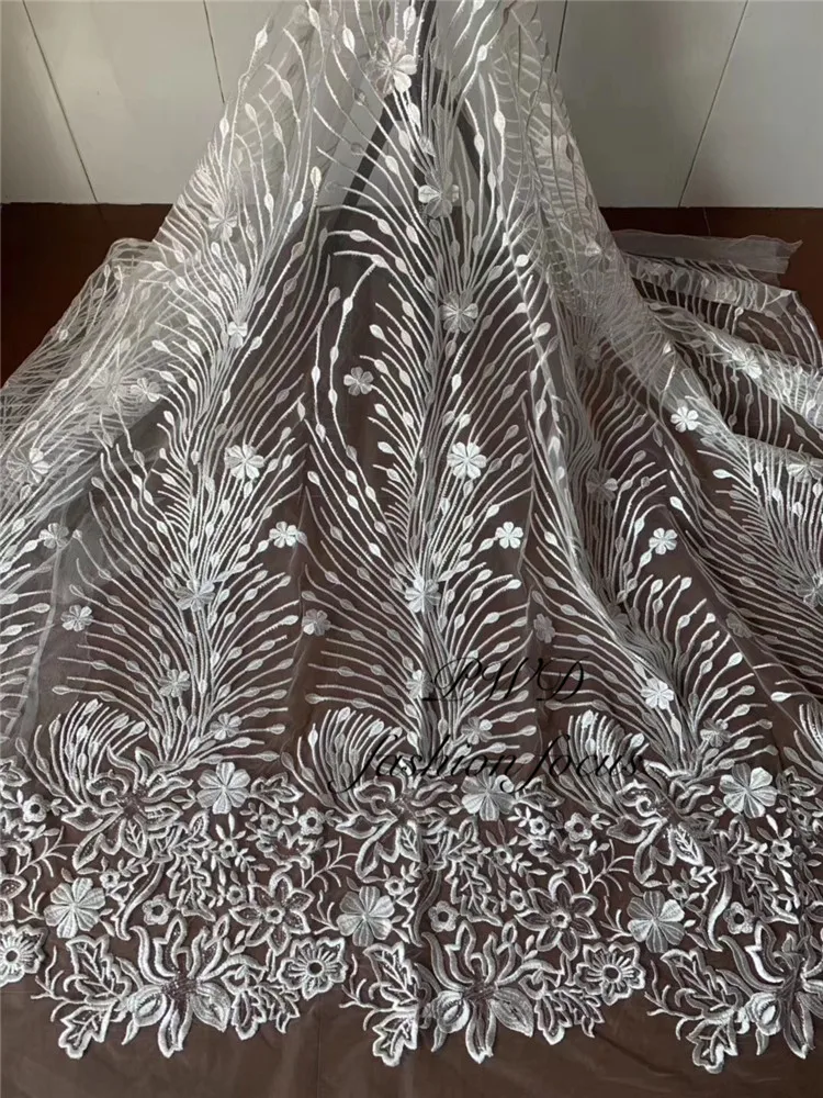 Французская кружевная ткань белая африканская с вышивкой Шантильи для