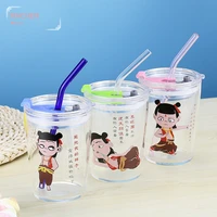 net celebrity nezha straw glass home childrens glass breakfast cup milk glass water cup high borosilicate heat resistant cup