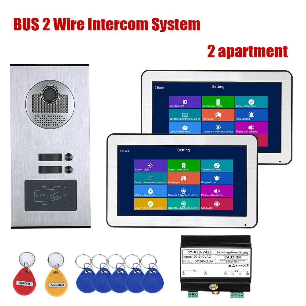 

10 Inch Wired WIFI BUS 2 Wire Video Door Phone Intercom systems Kit for home 2/3 Units Apartment Night Vision Support Remote APP