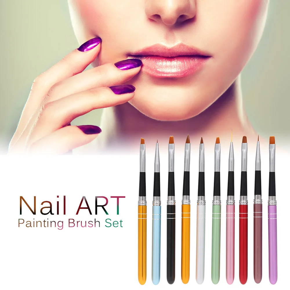 Профессиональный набор кистей для дизайна ногтей 10 шт. нейлоновая кисть УФ геля