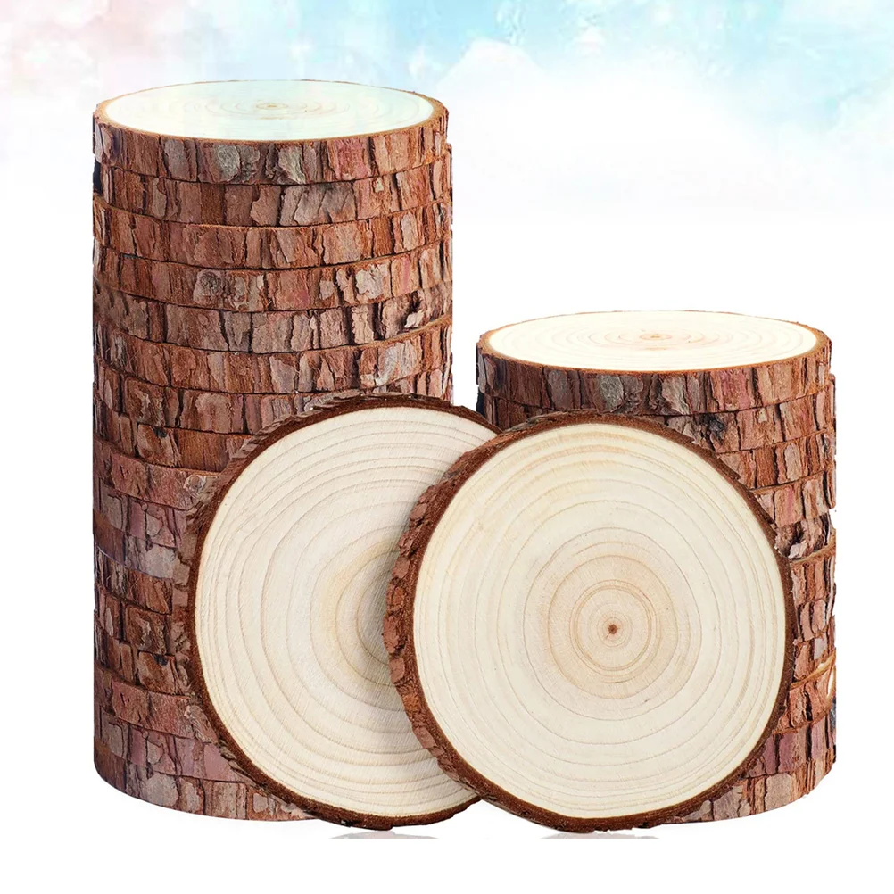 

50 Pcs Round Pine Wooden Hanging Board DIY Bark Blank Hanging Board Drawing Display Hanging Board (5-6cm)