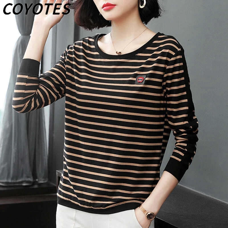 

Койотс женские футболки в полоску с длинными рукавами футболка с длинными рукавами, для женщин, из кусков, свободные топы футболки для отдых...