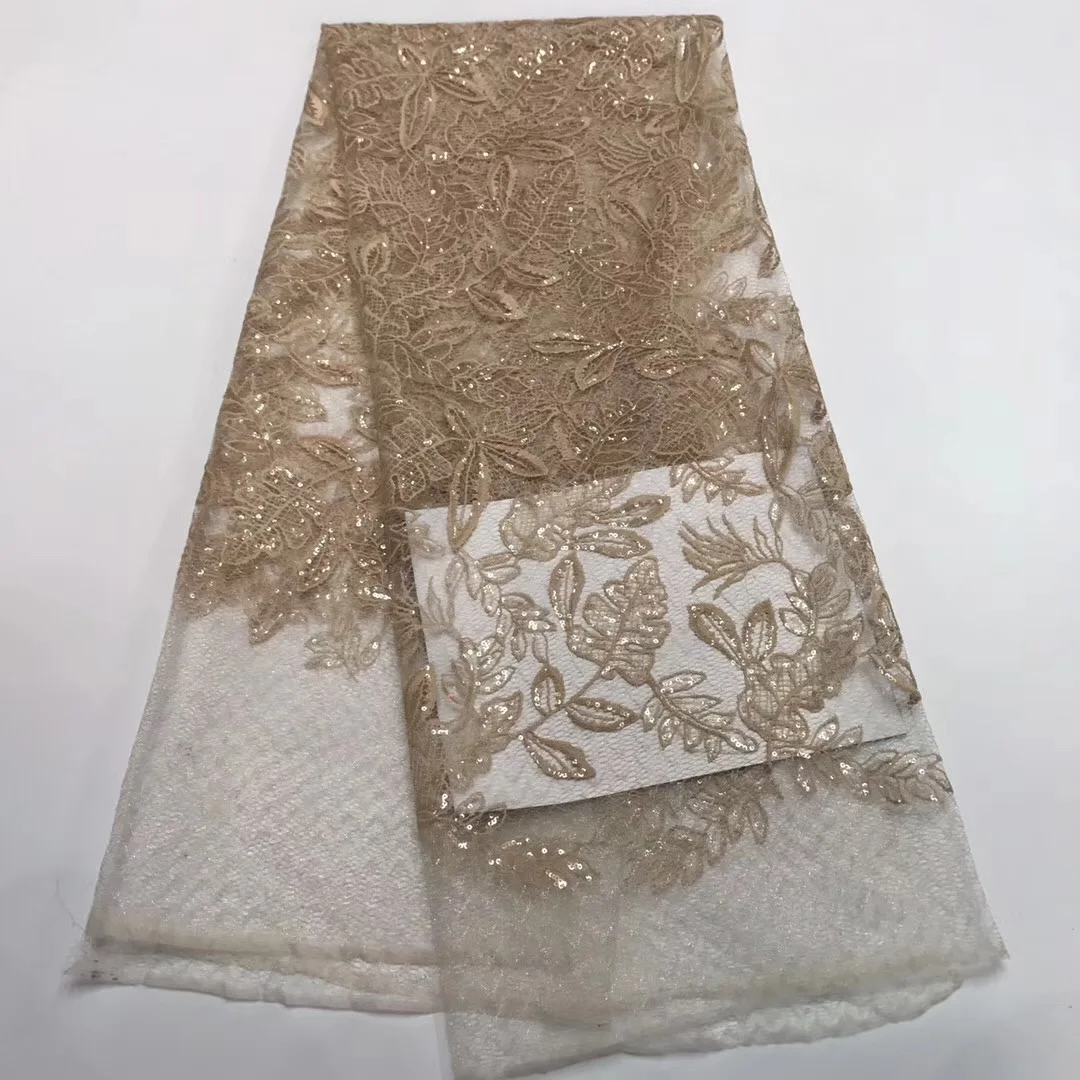 Новое поступление африканская кружевная ткань с блестками рисунком листьев из
