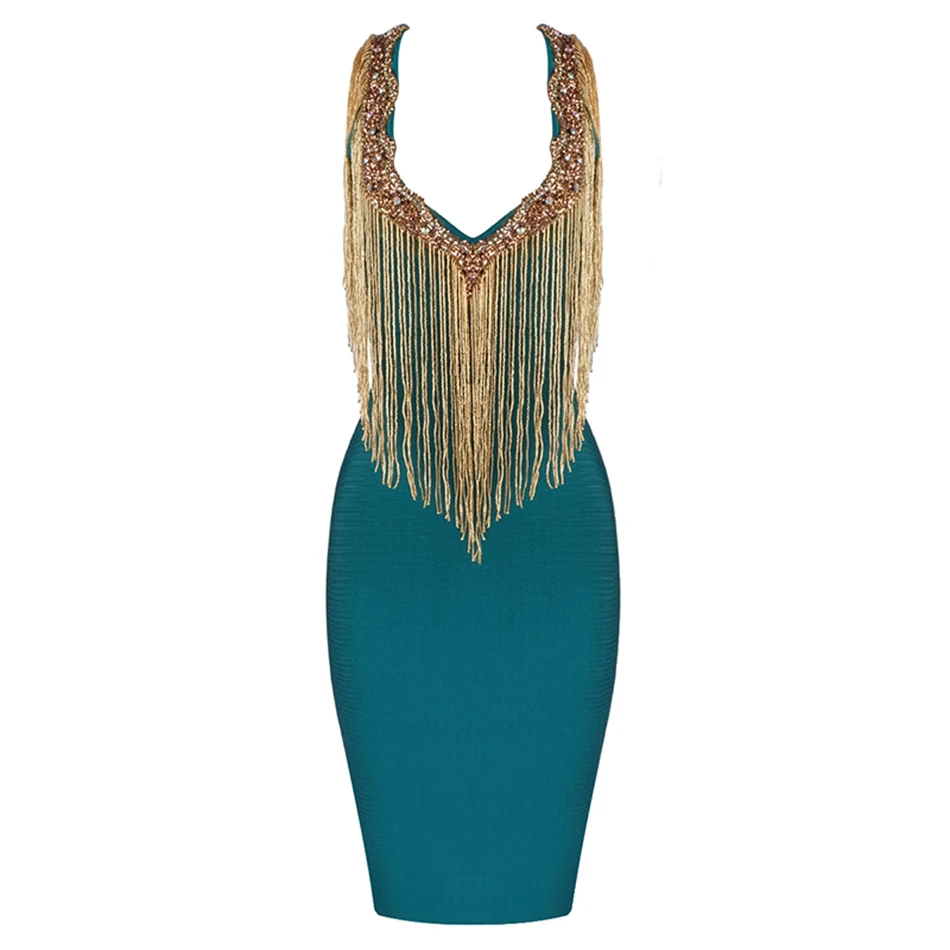 Новинка 2019 Осеннее зеленое Бандажное Клубное платье с кисточками Vestidos