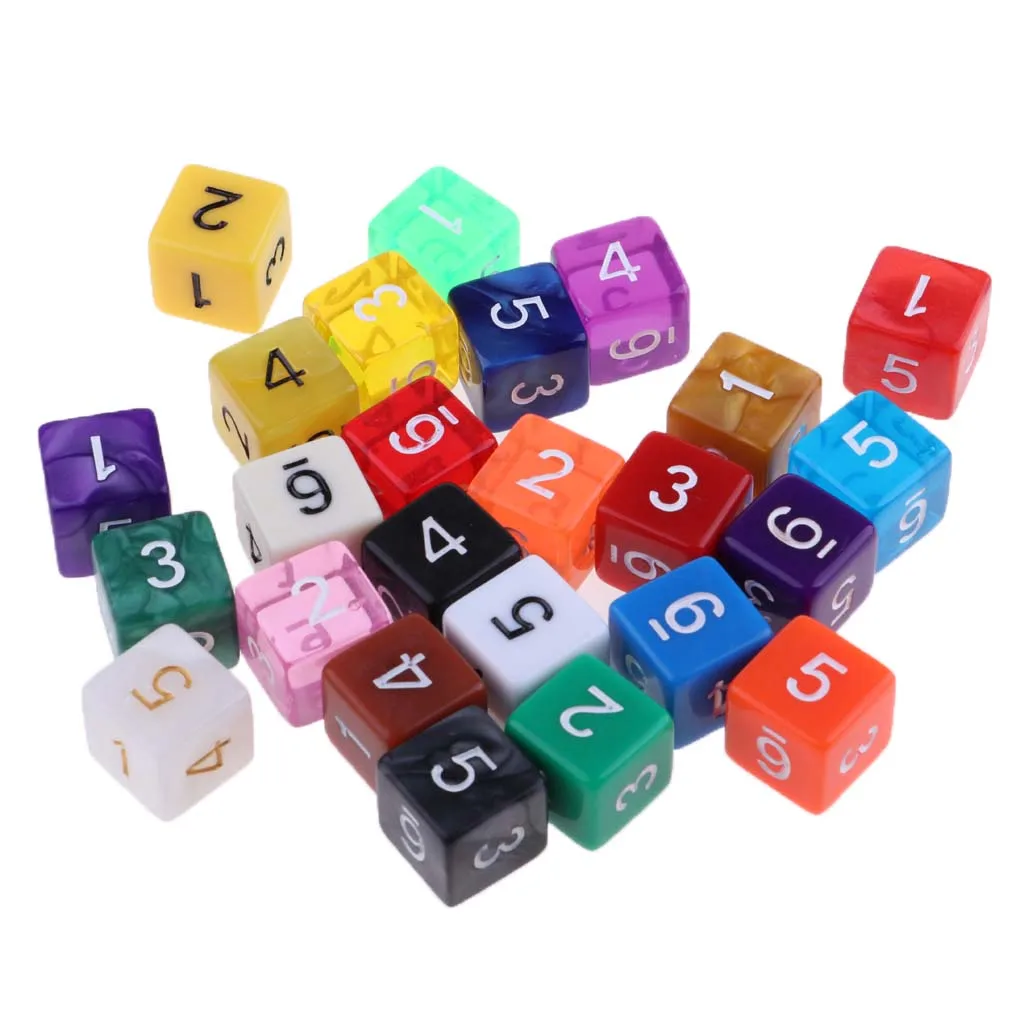 Набор из 25 разнообразных полигедральных 6 Die D6 игральных костей для настольных