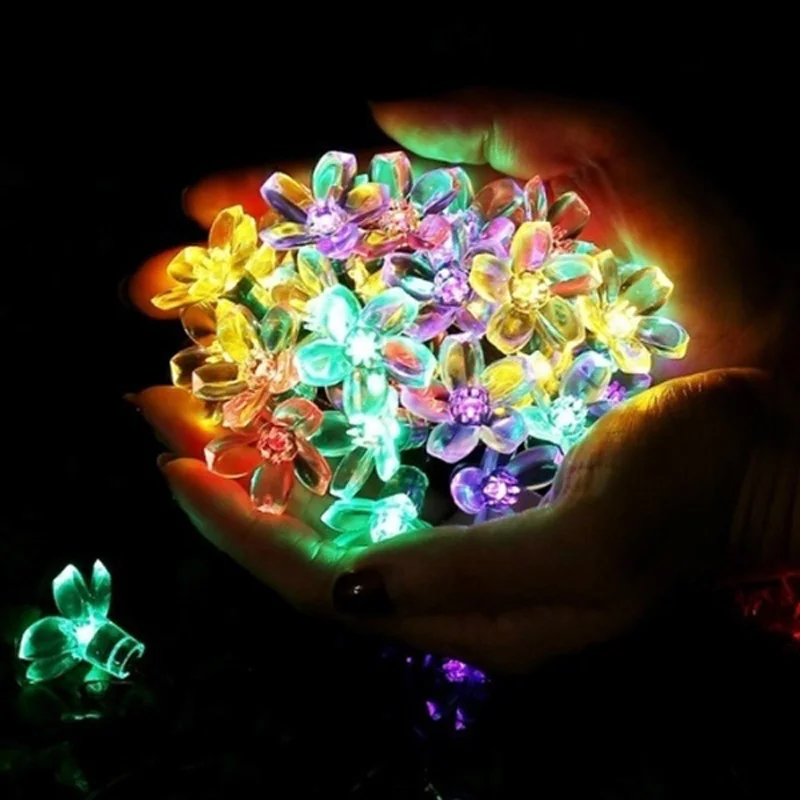 

Solar Powered LED String Fairy Lights 8 Modes Cherry Blossom Flower Garland Crystal Flowers For Outdoor Wedding Christmas Decors