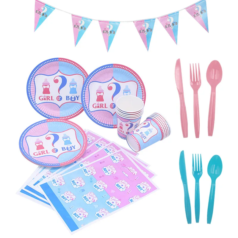 Мальчик или девочка Пол раскрыть латексных воздушных шаров с одноразовой посуды