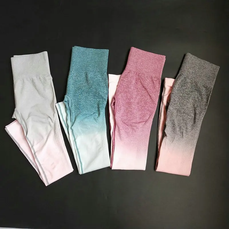 

2PCS Ombre Energy Seamless Women Sport Suit Gym Workout Clothes Short Sleeve Fitness Crop Top Scrunch Butt Legging Yoga Set DS23