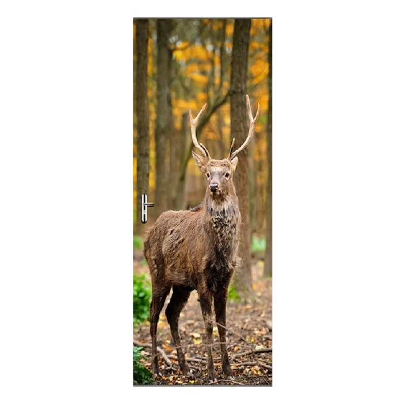 Коричневые наклейки на дверь диких оленей домашний декор изображение