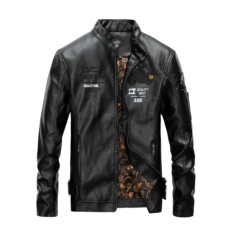 

New Men's Leather Jacket Casual Stand-Up Collar Motorcycle PU Jacket Motorcycle Rider Leather Coat Brand Clothing