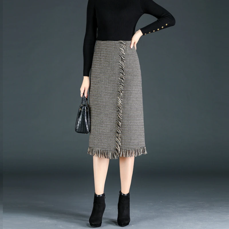 

Новинка 2020, осенне-зимняя Офисная Женская юбка, Толстая теплая женская брендовая клетчатая юбка для девушек, одежда