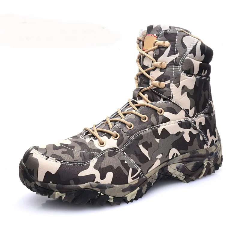 

Outdoor Autumn Men Camouflage Hiking Shoes High Top Wool Shoes Fishing Training Anti Slip Leopard Waterproof Trekking Warm Shoes