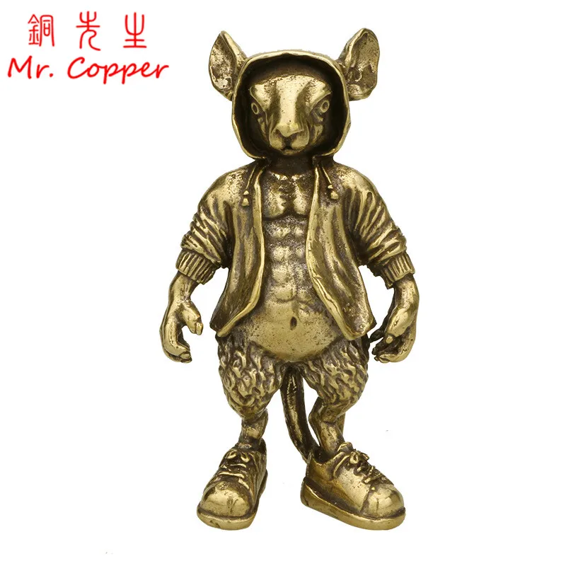 

Retro Brass Cartoon Rat Doll Statue Desktop Ornament Decoration Crafts Accessories Solid Anime Animal Mouse Figurines Miniatures