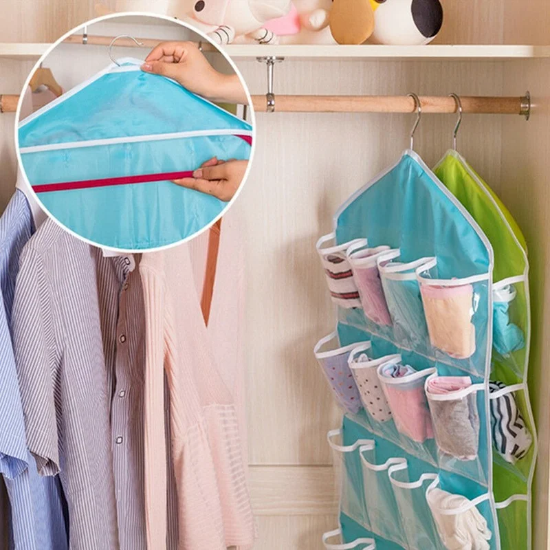 

16 pocket household room hanging bag socks bra underwear hanger storage bag tidy up debris door living room storage