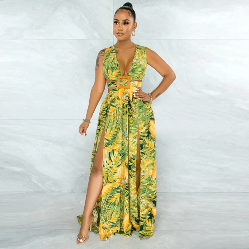 

Dresses for Women 2021 Women's Long Sleeve Dress Long Skirt Fashion Print Sexy V Neck Sling Irregular Elegant Vintage Beach