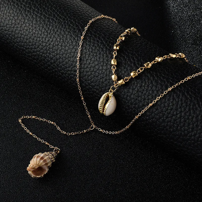 

Cute Double Layer Shell Conch Shape Pendant Alloy Necklace Charm Gold Color Long Chain Necklace For Female Wedding Gifts Jewelry