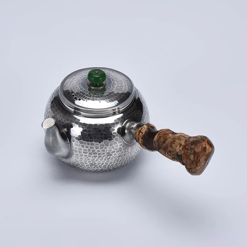

Ag999 Sterling Silver Teapot Hand-Forged Broadside Handle Kitchen Utensils Built-in Filter Handmade Coffee Tea Pot