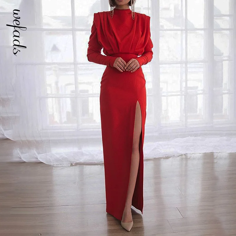 Женское плиссированное платье-макси Wefads с длинным рукавом однотонное