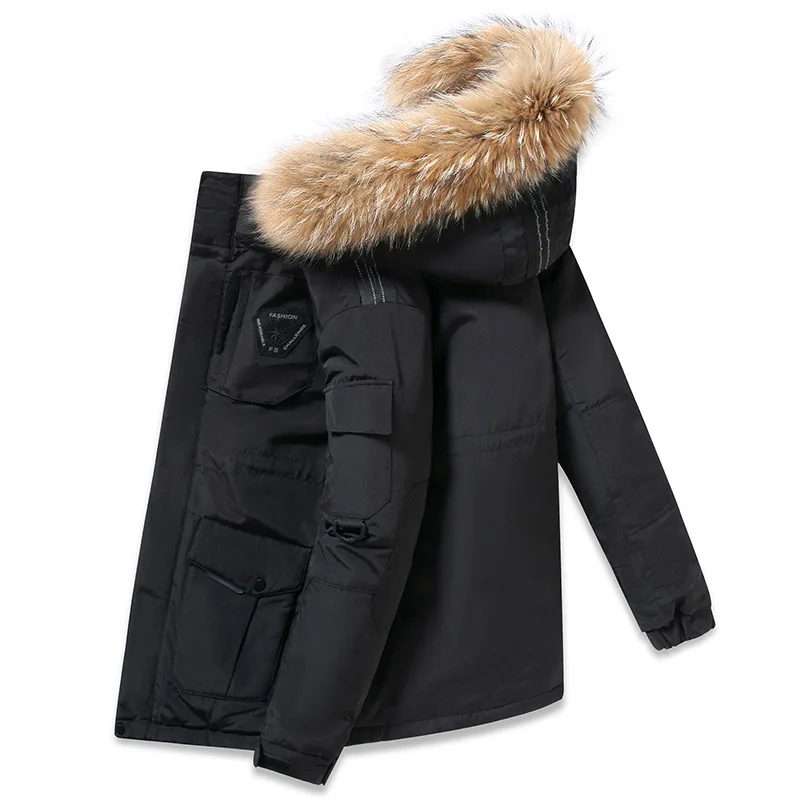 Winter  Tooling Warm Windproof Down Jacket Medium Long Hooded Fur Collar Winter New Loose Coat