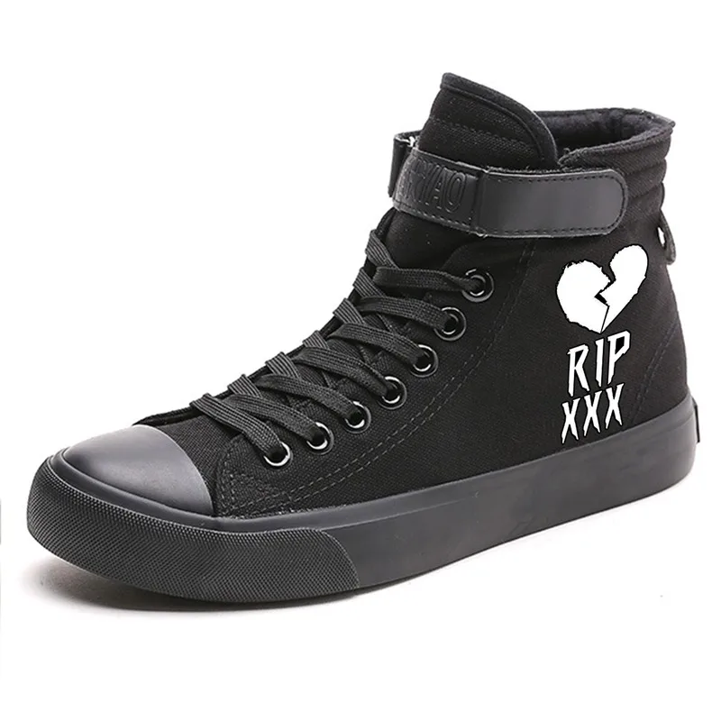 Певица Синг XXXTentacion высокий каблук Холст Верх мужские белые кроссовки VelcroShoelace трендовая обувь кроссовки A194301