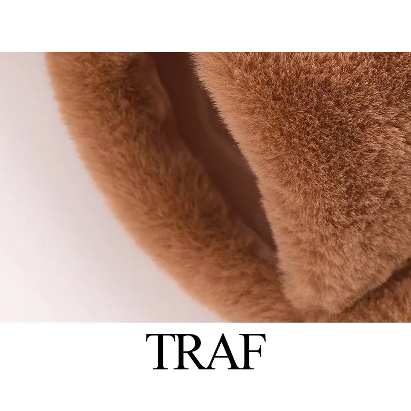 Зимнее женское пальто TRAF ZA утепленные женские пушистые теплые куртки с