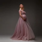 Розовые трапециевидные драпированные платья для беременных женщин без бретелек длинное Повседневное платье с перьями для фотосъемки