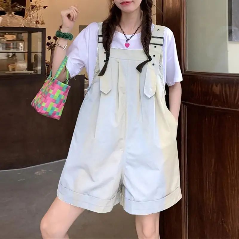 

Summer Sleeveless Short Jumpsuit VONDA 2021 Casual Bib Pants Loose Solid Color Suspenders Office Overalls Pantalones Femme