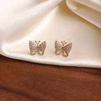 korea hot fashion jewelry exquisite small copper inlay zircon smart butterfly butterfly gold student daily wild female earrings