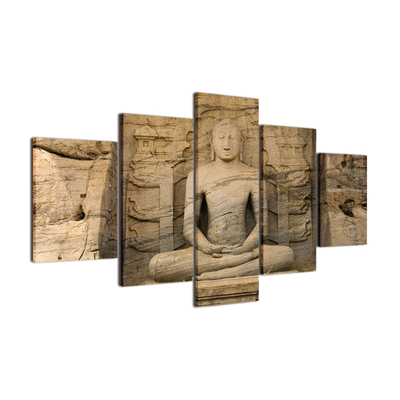 

Canvas Painting Living Room Statue Wall Poster Framework In Modular 5 Panel Buddha Printed Cuadros Artwork